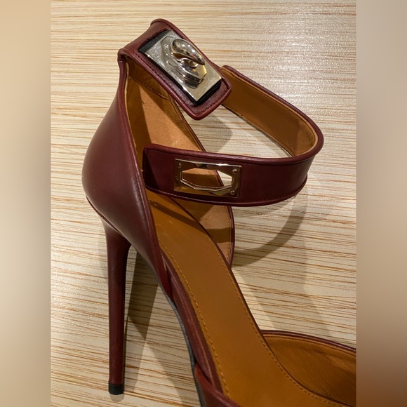 Givenchy Burgundy Leather Shark Tooth Ankle-Strap Heels - Picture 5 of 9
